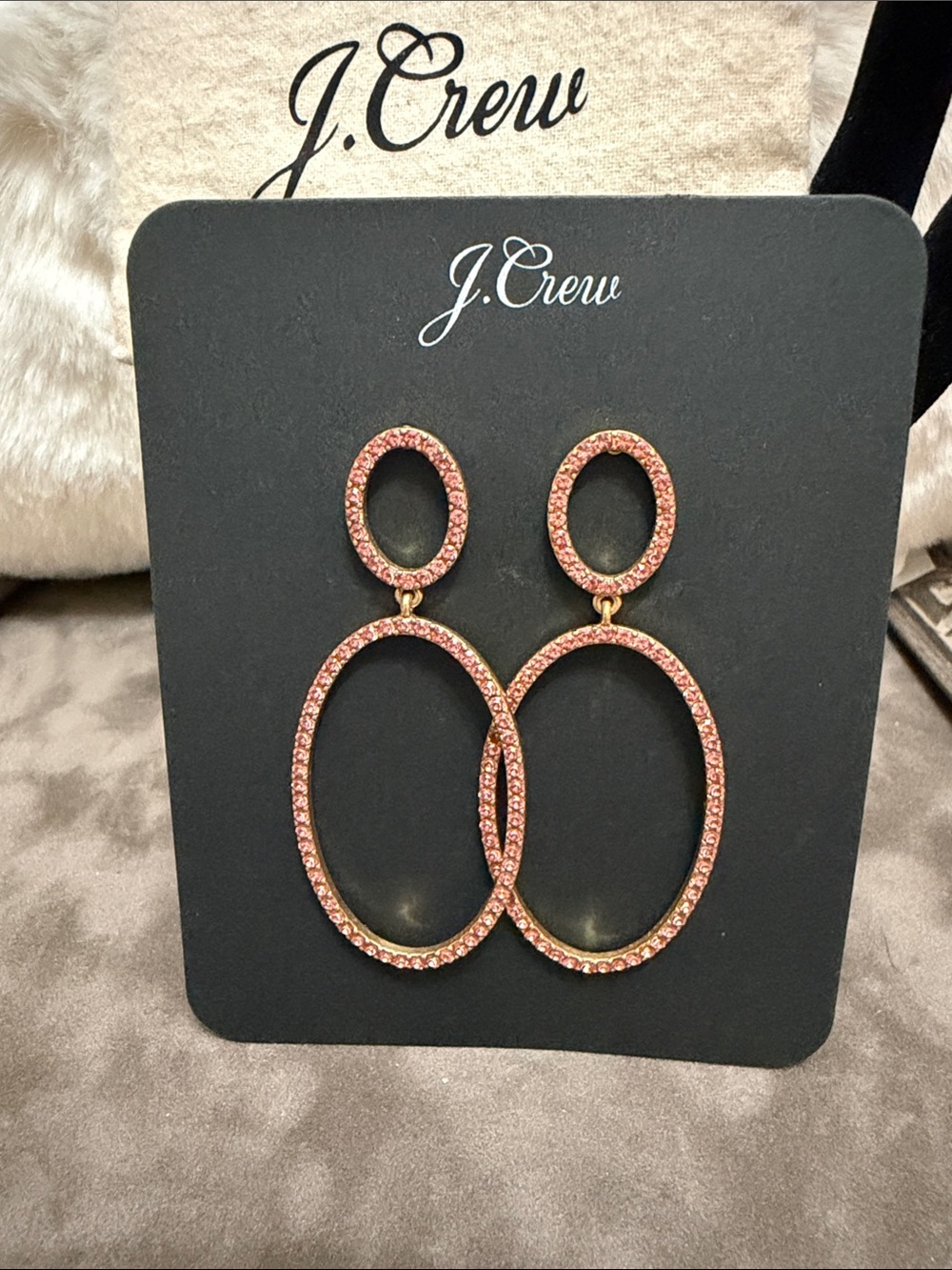 J. Crew Gold Pink Pave Crystal Double Oval Drop Earrings - Picture 4 of 5